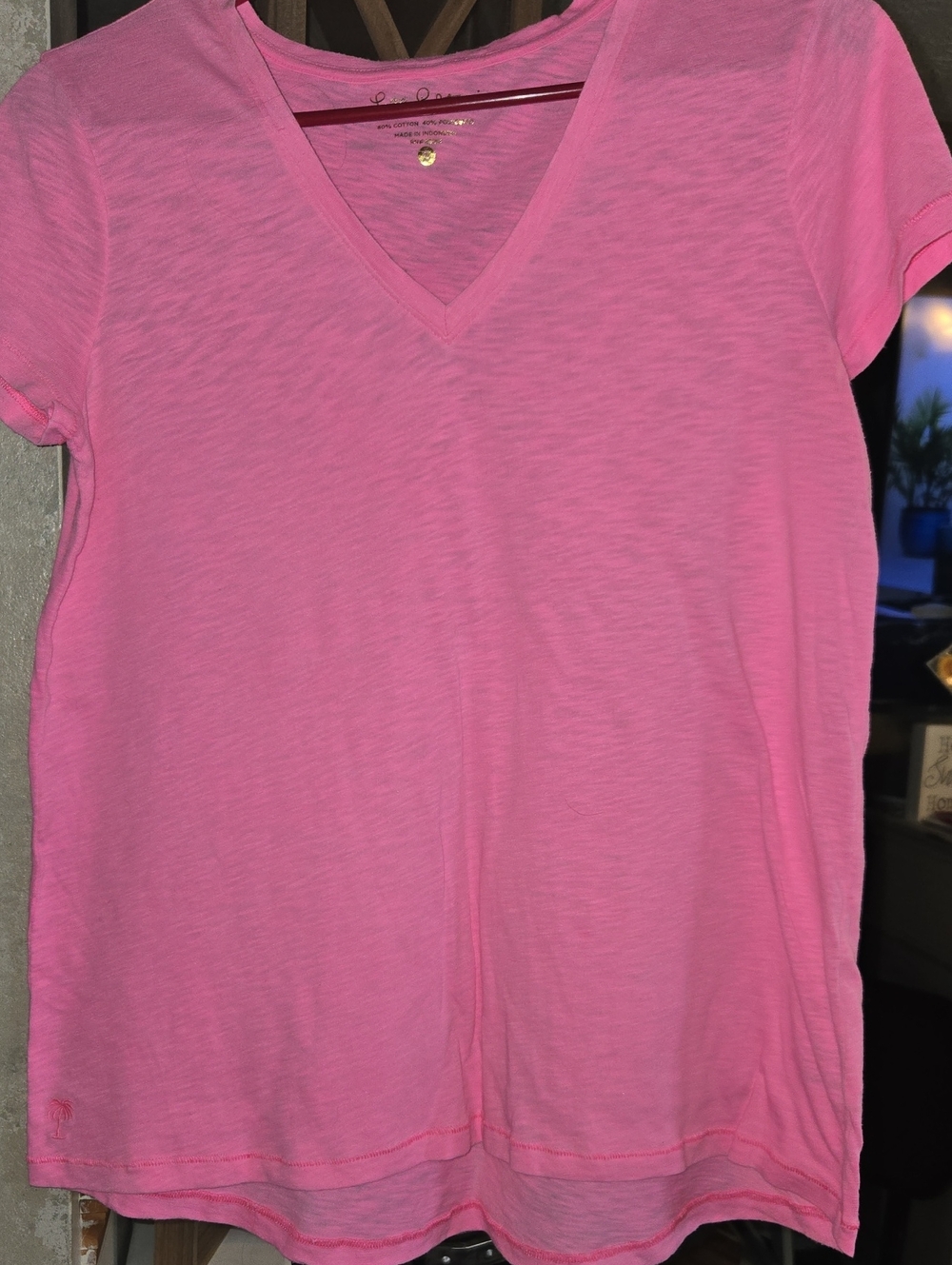 Lilly Pulitzer Bright Pink V-Neck Short Sleeve Tee